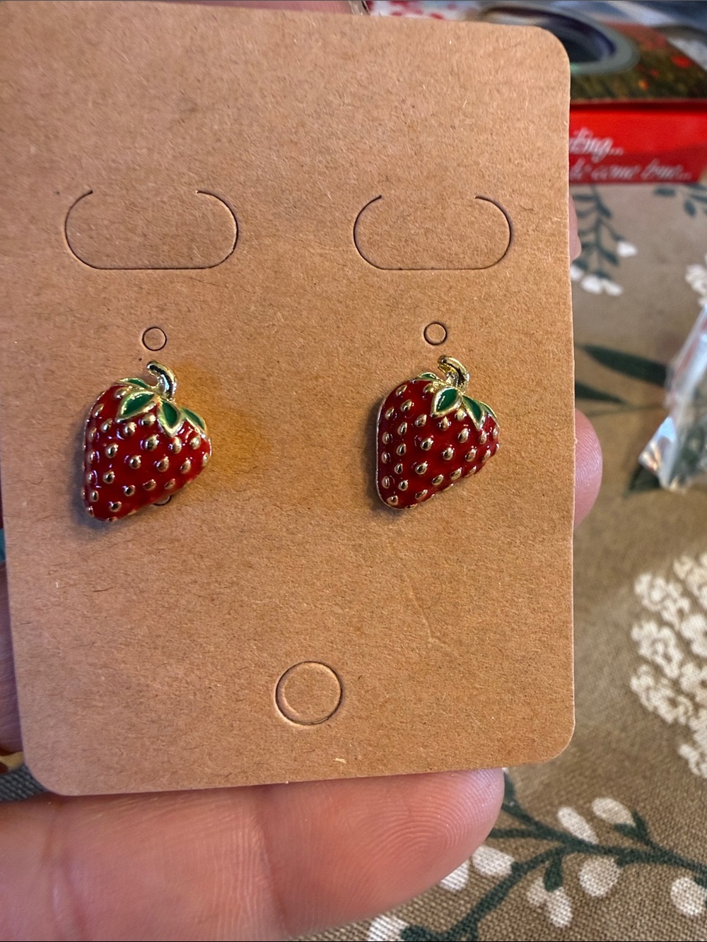 Strawberry Enamel Stud Earrings - Red & Green